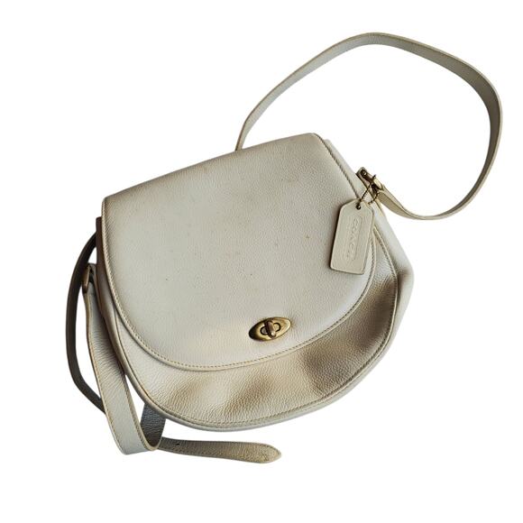 Vintage Coach Watson Cross Body Leather Turn Lock Bag White Bone - Picture 1 of 8